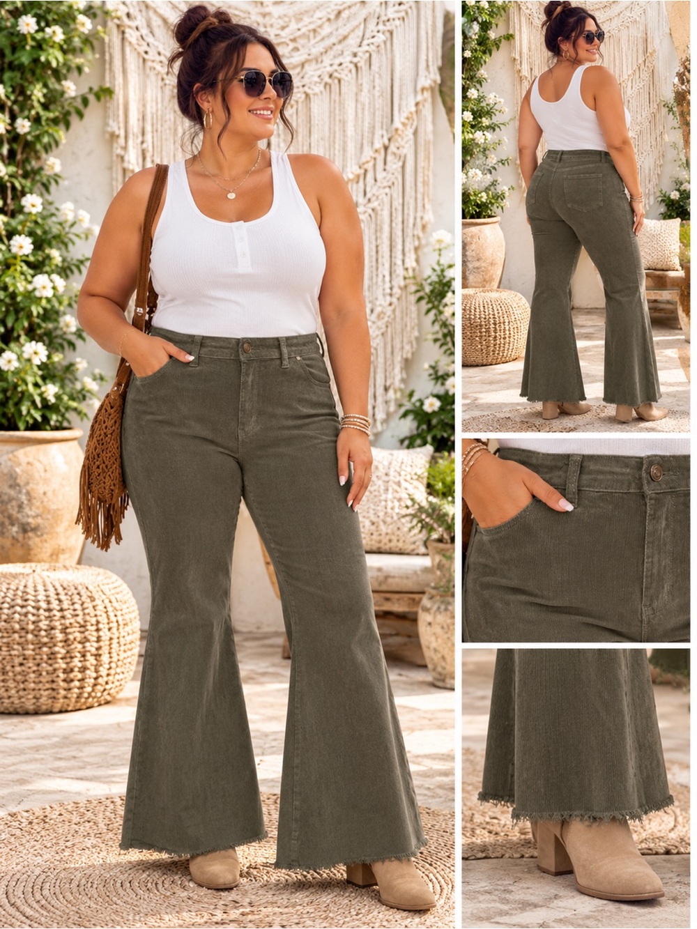 YMI Olive Green Corduroy Flared Jeans Size 13/31